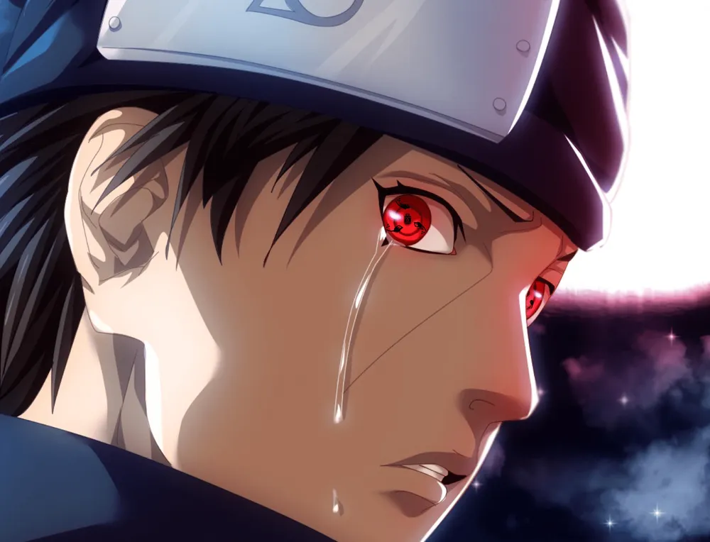 the optimizor nft is an anime-style character crying, with gas pumps encircling his pupils